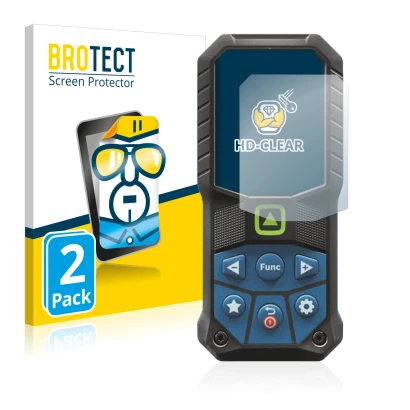 Front side of a product packaging with the brand logo BROTECT. Next to it is the device Bosch GLM 50-25 G shown with the corre