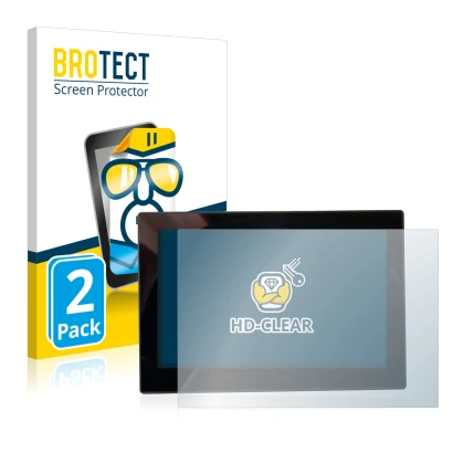 Front side of a product packaging with the brand logo BROTECT. Next to it is the device MG 4 7-Zoll Digitales Instrumentendisp