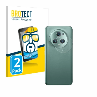 Front side of a product packaging with the brand logo BROTECT. Next to it is the device Honor Magic 5 Pro (ONLY Camera Lens) s