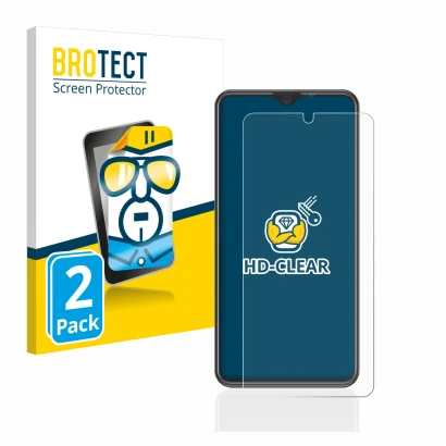 Front side of a product packaging with the brand logo BROTECT. Next to it is the device Beafon M6s premium shown with the corr
