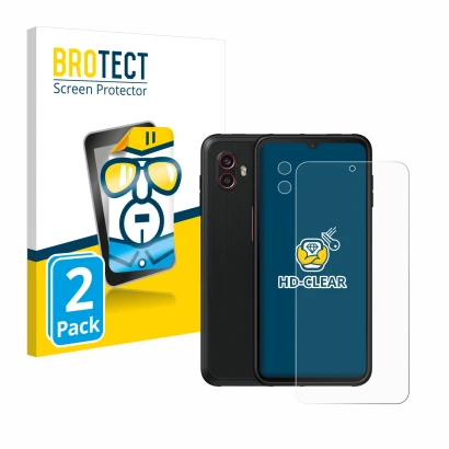 Front side of a product packaging with the brand logo BROTECT. Next to it is the device Samsung Galaxy XCover 6 Pro Enterprise