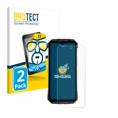 Front side of a product packaging with the brand logo BROTECT. Next to it is the device Doogee S100 shown with the correspondi