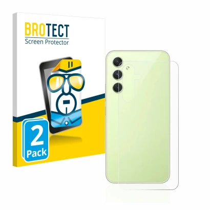 Front side of a product packaging with the brand logo BROTECT. Next to it is the device Samsung Galaxy A54 5G (Back) shown wit