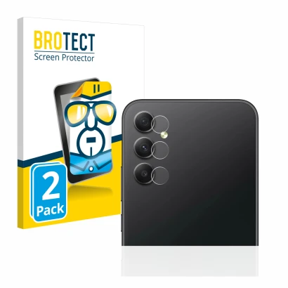 Front side of a product packaging with the brand logo BROTECT. Next to it is the device Samsung Galaxy A34 5G (ONLY Camera Len