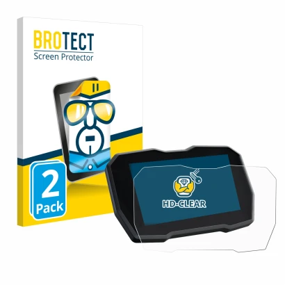 Front side of a product packaging with the brand logo BROTECT. Next to it is the device Ducati Multistrada V4 2021+ shown with