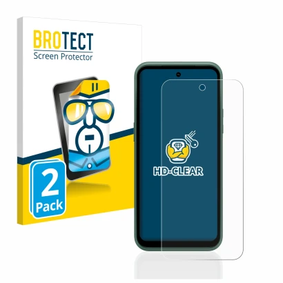 Front side of a product packaging with the brand logo BROTECT. Next to it is the device Nokia XR21 shown with the correspondin