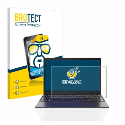 Front side of a product packaging with the brand logo BROTECT. Next to it is the device Lenovo ThinkPad L15 Gen 4 shown with t