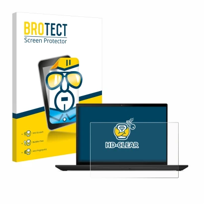 Front side of a product packaging with the brand logo BROTECT. Next to it is the device Lenovo ThinkPad T14 Gen 4 shown with t