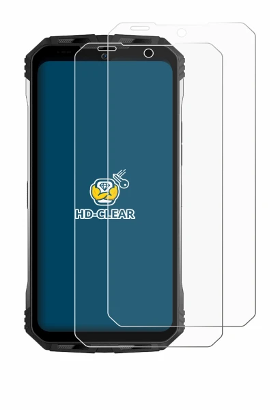 Image of the device Doogee S100 Pro with a wide variety of screen protectors.
