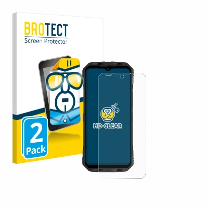 Front side of a product packaging with the brand logo BROTECT. Next to it is the device Doogee V30T shown with the correspondi