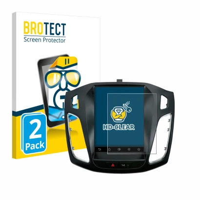Front side of a product packaging with the brand logo BROTECT. Next to it is the device Isudar Ford/Focus MK3 2012–2019 shown