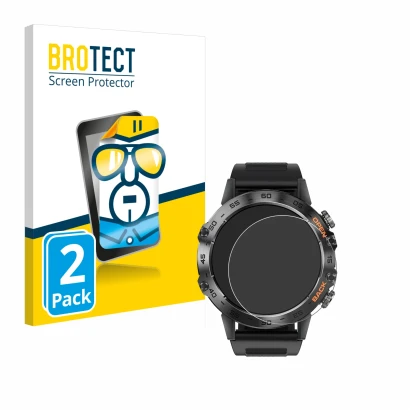 Front side of a product packaging with the brand logo BROTECT. Next to it is the device LIGE BW1846A 1.39" shown with the corr