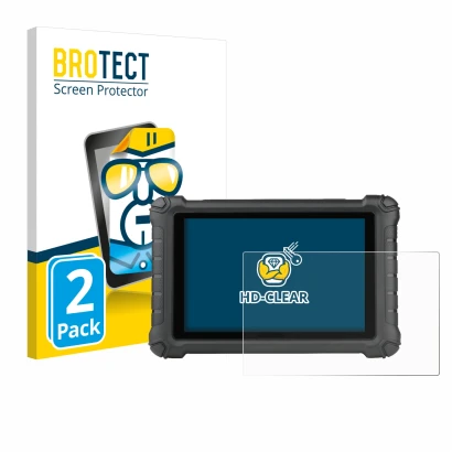 Front side of a product packaging with the brand logo BROTECT. Next to it is the device Autel MX900c shown with the correspond