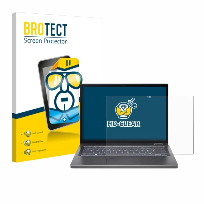 Front side of a product packaging with the brand logo BROTECT. Next to it is the device Acer Aspire 5 Spin 14 shown with the c