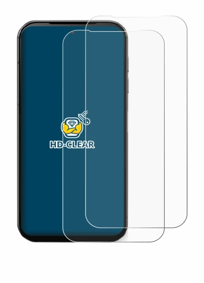 Image of the device Fairphone 5 with a wide variety of screen protectors.