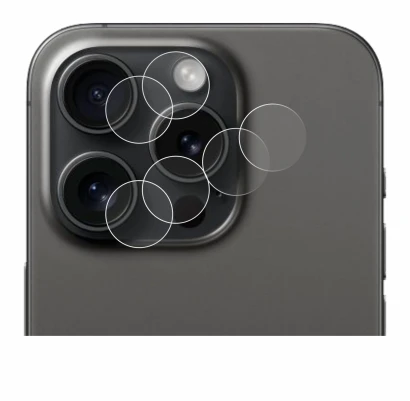 Image of the device Apple iPhone 15 Pro (ONLY Camera Lens) with a wide variety of screen protectors.
