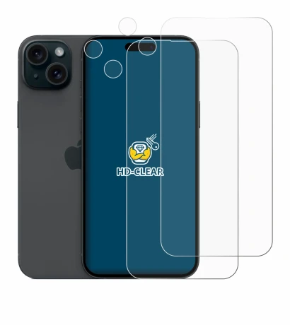 Image of the device Apple iPhone 15 Plus (Front+Camera) with a wide variety of screen protectors.