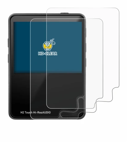 Image of the device HifiWalker H2 touch with a wide variety of screen protectors.