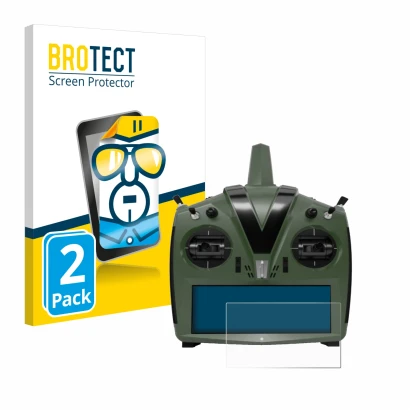 Front side of a product packaging with the brand logo BROTECT. Next to it is the device VBar Control Evo shown with the corres