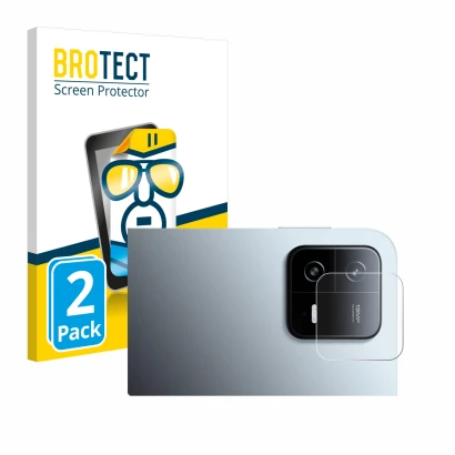Front side of a product packaging with the brand logo BROTECT. Next to it is the device Xiaomi Pad 6 (ONLY Camera Lens) shown 