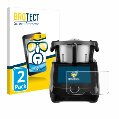 Front side of a product packaging with the brand logo BROTECT. Next to it is the device SilverCrest Monsieur Cuisine Smart BLA