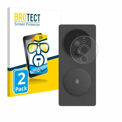 Front side of a product packaging with the brand logo BROTECT. Next to it is the device Aqara SVD-KIT1 (Smart video doorbell G
