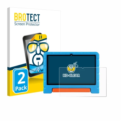 Front side of a product packaging with the brand logo BROTECT. Next to it is the device ZIOVO Z138 10" shown with the correspo