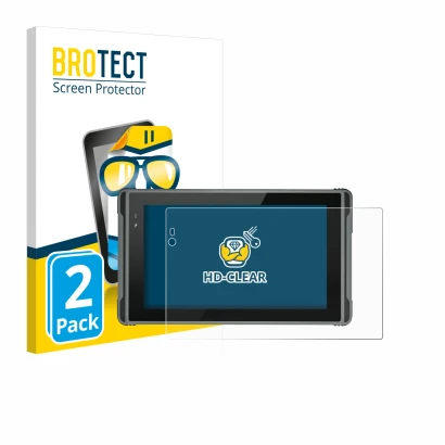 Front side of a product packaging with the brand logo BROTECT. Next to it is the device Hugerock X7 shown with the correspondi