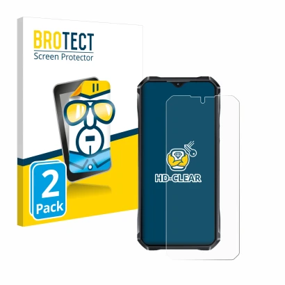Front side of a product packaging with the brand logo BROTECT. Next to it is the device Oukitel WP33 Pro shown with the corres