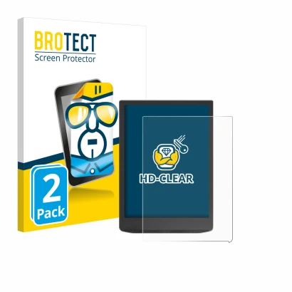 Front side of a product packaging with the brand logo BROTECT. Next to it is the device Vivlio InkPad 4 shown with the corresp