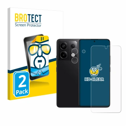 Front side of a product packaging with the brand logo BROTECT. Next to it is the device Xiaomi Redmi Note 13 Pro 5G (Front+Cam