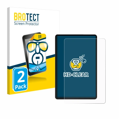 Front side of a product packaging with the brand logo BROTECT. Next to it is the device Honor Pad 9 shown with the correspondi