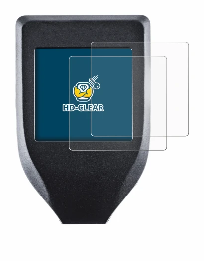 Image of the device Trezor Model T with a wide variety of screen protectors.