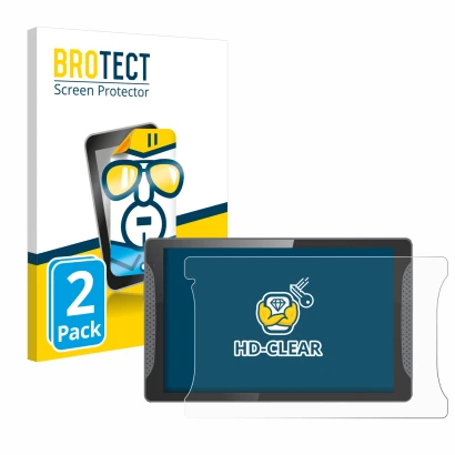 Front side of a product packaging with the brand logo BROTECT. Next to it is the device Logicom Multimedia Stand Pro shown wit