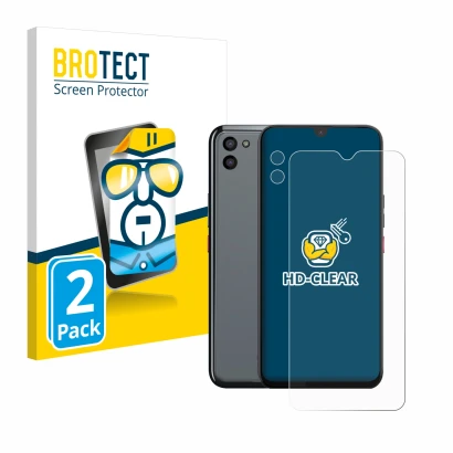 Front side of a product packaging with the brand logo BROTECT. Next to it is the device Gigaset GS5 PRO SE (Front+Camera) show