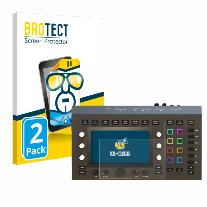 Front side of a product packaging with the brand logo BROTECT. Next to it is the device Waldorf Iridium Core shown with the co