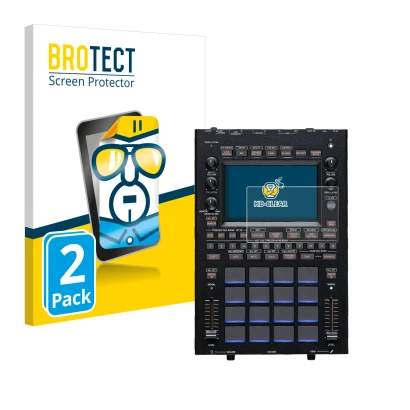 Front side of a product packaging with the brand logo BROTECT. Next to it is the device KORG KAOSS Replay shown with the corre