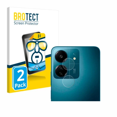 Front side of a product packaging with the brand logo BROTECT. Next to it is the device Xiaomi Redmi 13C (ONLY Camera Lens) sh