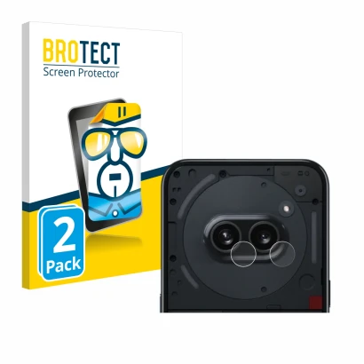 Front side of a product packaging with the brand logo BROTECT. Next to it is the device Nothing Phone (2a) (ONLY Camera Lens)
