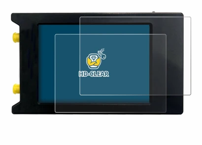 Image of the device LiteVNA 64 with a wide variety of screen protectors.