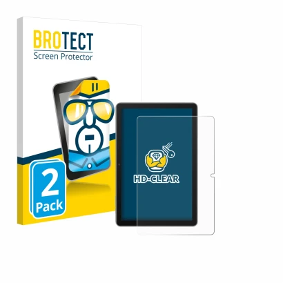 Front side of a product packaging with the brand logo BROTECT. Next to it is the device Blackview Tab 70 shown with the corres
