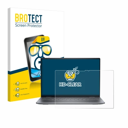 Front side of a product packaging with the brand logo BROTECT. Next to it is the device Dell Latitude 9450 2-in-1 shown with t