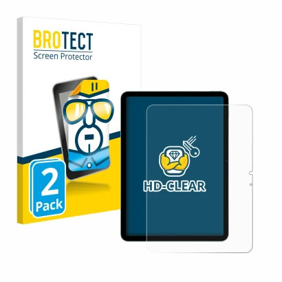 Front side of a product packaging with the brand logo BROTECT. Next to it is the device Apple iPad Air 11" M2 2024 shown with 