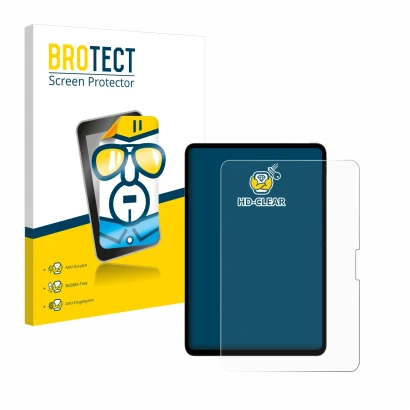 Front side of a product packaging with the brand logo BROTECT. Next to it is the device Apple iPad Pro 13" 2024 shown with the