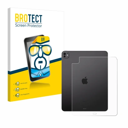 Front side of a product packaging with the brand logo BROTECT. Next to it is the device Apple iPad Pro 13" WiFi 2024 (Back) sh