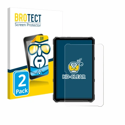 Front side of a product packaging with the brand logo BROTECT. Next to it is the device Ulefone Armor Pad 3 Pro shown with the
