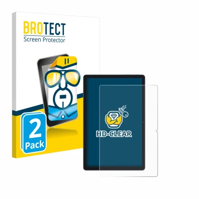 Front side of a product packaging with the brand logo BROTECT. Next to it is the device Blackview Tab 80 shown with the corres