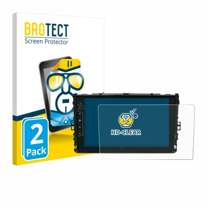 Front side of a product packaging with the brand logo BROTECT. Next to it is the device Dynavin D9-T6 shown with the correspon