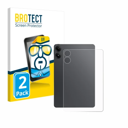 Front side of a product packaging with the brand logo BROTECT. Next to it is the device Xiaomi Redmi Pad Pro (Back) shown with