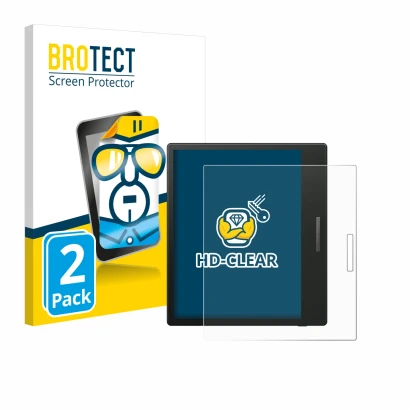 Front side of a product packaging with the brand logo BROTECT. Next to it is the device Boox Go Color 7 shown with the corresp